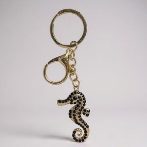 Mint Gold Tone Seahorse Keychain / Bag Charm with Black Crystal Accents NWT